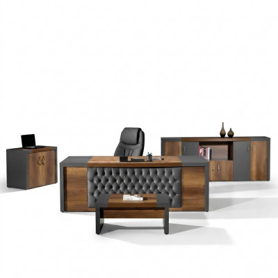 Komplettbüro Bürosmiwwelen Schreibtisch Büro Bürosdësch Set 4-Stécker Holz Braun