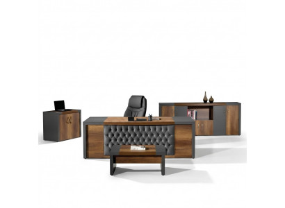 Komplettbüro Bürosmiwwelen Schreibtisch Büro Bürosdësch Set 4-Stécker Holz Braun