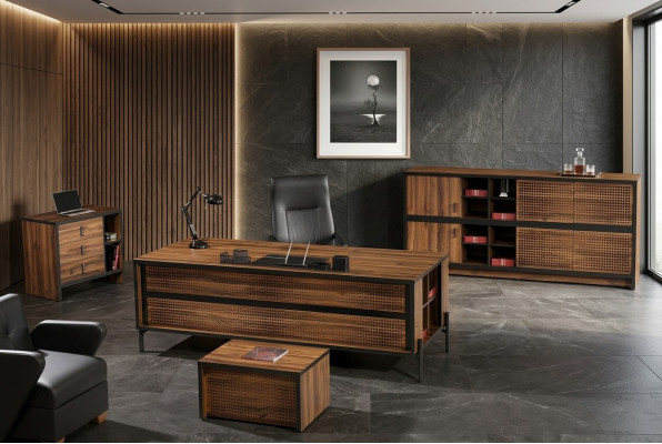 Bürosmiwwel Komplettbüro Schreifdësch Büro Bürodesk Set 4tlg Holz Brong