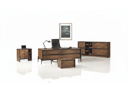 Bürosmiwwel Komplettbüro Schreifdësch Büro Bürodesk Set 4tlg Holz Brong