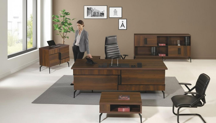 Aarbechtszëmmerauserëm Büro Schreifdësch Büroschreifdësch Set 4tlg Holz Braun