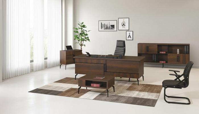 Aarbechtszëmmerauserëm Büro Schreifdësch Büroschreifdësch Set 4tlg Holz Braun
