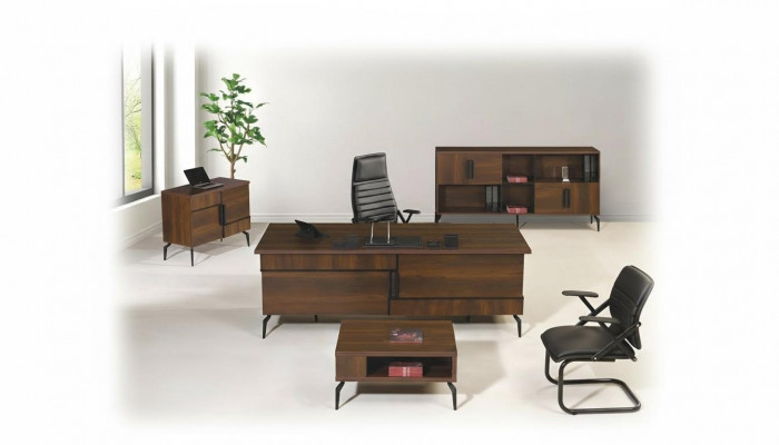Aarbechtszëmmerauserëm Büro Schreifdësch Büroschreifdësch Set 4tlg Holz Braun