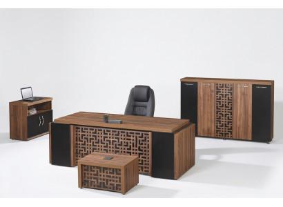 Komplettes Büro Büromöbel Schreifdësch Büro Büro-Dësch Set 4 Deeler Holz Braun