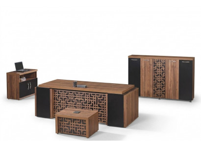 Aarbechtszëmmerméibelen Büro Schreifdësch Búrodësch Set 4-Stéck Holz Braun