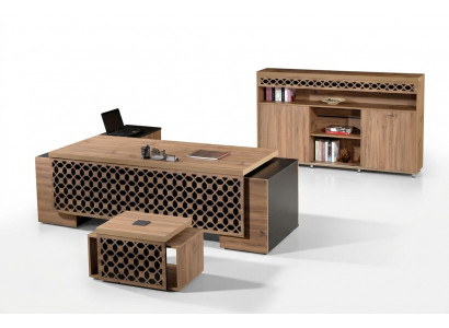 Luxus Eckbürosdësch Komplett Bürosdësch Set 3tlg Holz Braun Büromiwwelen