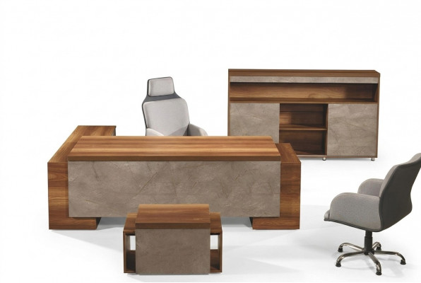 Komplettbüro Bürosmiwwel Eckbüroschreifdësch Büro Schreifdësch Set 3tlg Holz Braun