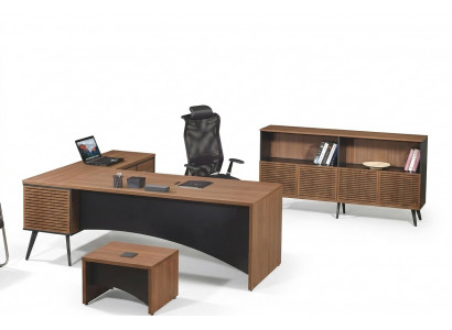 Aarbechtszëmmerschmëttelen Eckbürosdësch Komplett 3 Deeler Holz Brong Bürosmëttelen