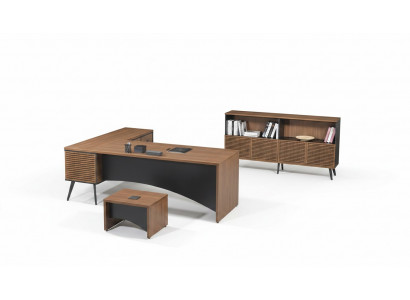 Komplett Aarbechtszëmmermiwwelen Eckbürosdësch 3tlg Holz Braun Büroosausrüstung