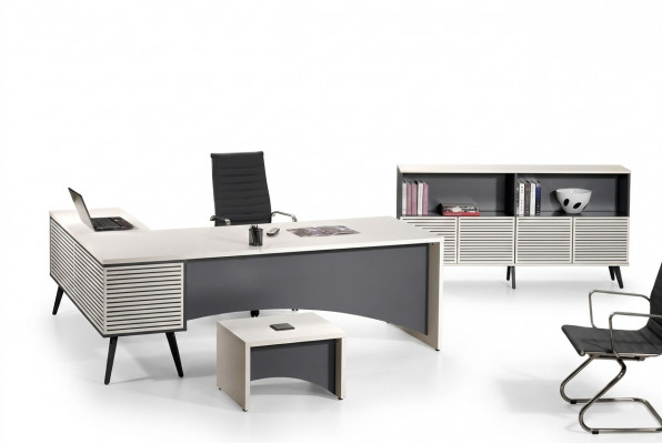 Eckbürosdësch Komplett Büro Bürosdësch Set 3 Deeler Holz Bürosmiwwelen Wäiss Nei