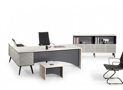 Schaffdësch Eckbürosdësch Komplett Büro Set 3 Deeler Holz Bürosmöbel Wäiss