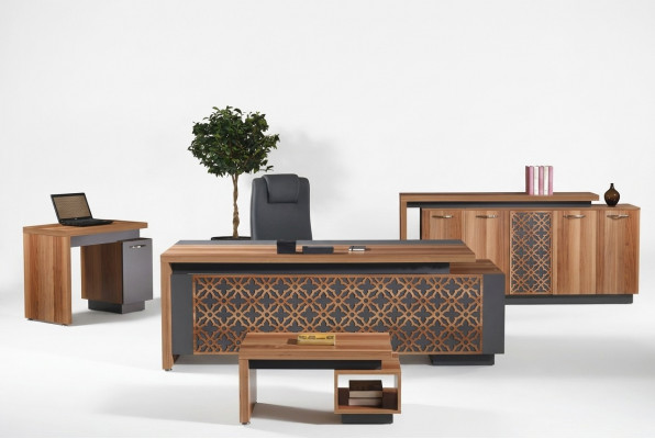 Büroschreifdësch Bürosmiwwel Komplettbüro Schreifdësch Set 4 Deeler Holz Brong Büro
