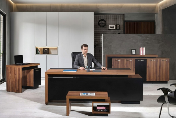Büromiwwel Komplettbüro Schreifdësch Büro Bürosdësch 4-Deeler Holz Schwaarz