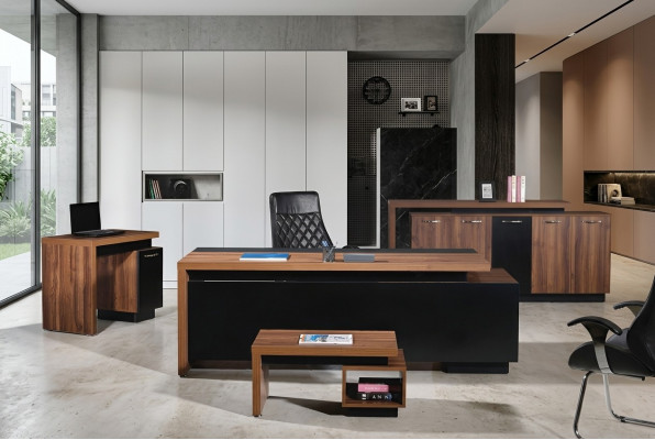 Büromiwwel Komplettbüro Schreifdësch Büro Bürosdësch 4-Deeler Holz Schwaarz