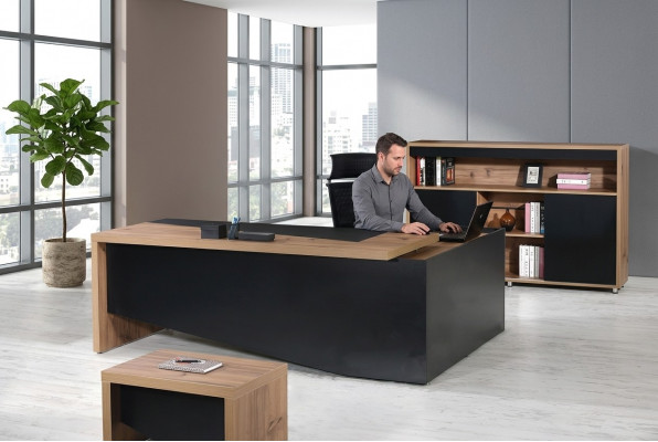 Aarbechtszëmmer Miwwelen Vollstänneg Eckbüroschrëftsdësch 3tlg Holz Schwaarz Büro Miwwelen