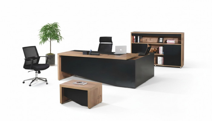 Aarbechtszëmmer Miwwelen Vollstänneg Eckbüroschrëftsdësch 3tlg Holz Schwaarz Büro Miwwelen