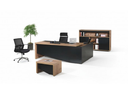 Aarbechtszëmmer Miwwelen Vollstänneg Eckbüroschrëftsdësch 3tlg Holz Schwaarz Büro Miwwelen