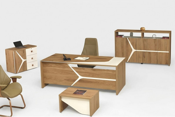 Modern Komplette Büro Schreifdësch Büro Büro-Dësch Set 4-deelech Holz Brong