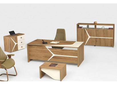 Modern Komplette Büro Schreifdësch Büro Büro-Dësch Set 4-deelech Holz Brong