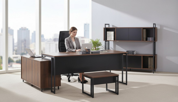 Büro Miwwelen Kompléibüro Eckbüroschaf Büro Büroschaf 3tl Holz Brong