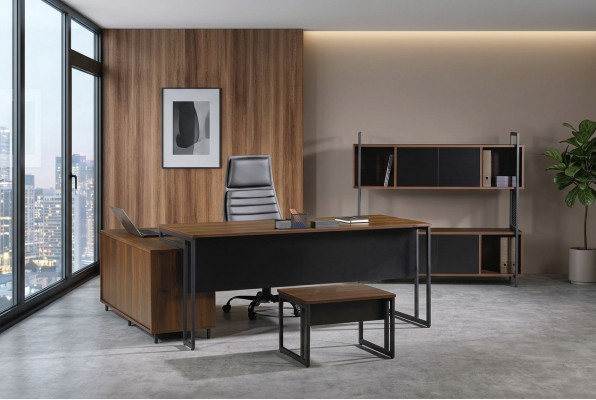 Büro Miwwelen Kompléibüro Eckbüroschaf Büro Büroschaf 3tl Holz Brong