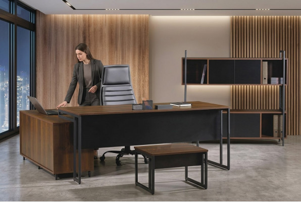 Büro Miwwelen Komplettbüro Schreifdësch Eckbürotisch Büro 3-Stéck Set Holz Braun