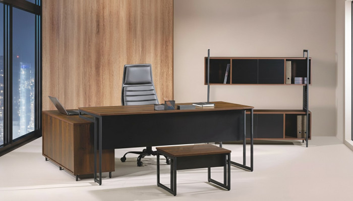 Büro Miwwelen Komplettbüro Schreifdësch Eckbürotisch Büro 3-Stéck Set Holz Braun
