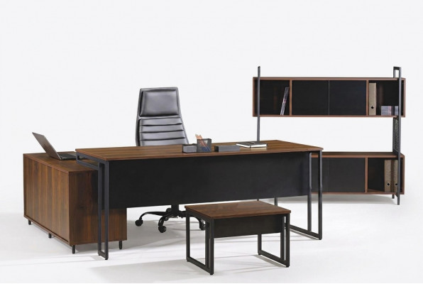 Büro Miwwelen Komplettbüro Schreifdësch Eckbürotisch Büro 3-Stéck Set Holz Braun