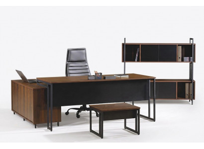 Büro Miwwelen Komplettbüro Schreifdësch Eckbürotisch Büro 3-Stéck Set Holz Braun