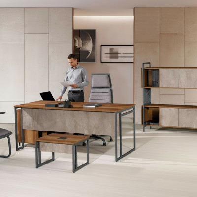 Klassesch Komplett Aarbechtszëmmersmiwwel Braun Eckbürosdësch 3tlg Holz