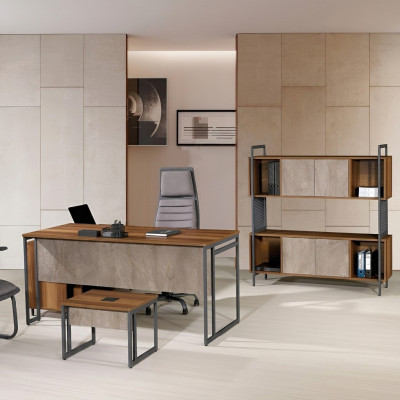 Klassesch Komplett Aarbechtszëmmersmiwwel Braun Eckbürosdësch 3tlg Holz