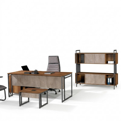 Klassesch Komplett Aarbechtszëmmersmiwwel Braun Eckbürosdësch 3tlg Holz