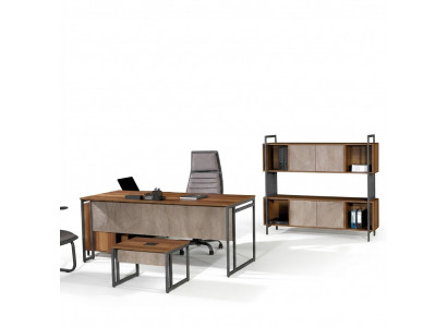 Klassesch Komplett Aarbechtszëmmersmiwwel Braun Eckbürosdësch 3tlg Holz