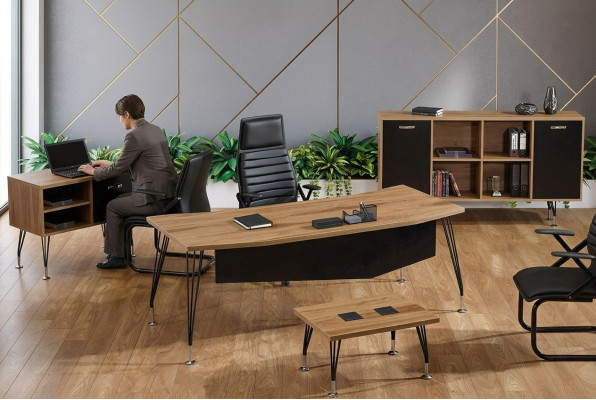 Bürosmiwwelen Komplettbüro Schreifdësch Büro Bürosdësch 4-deelech Holz Schwaarz