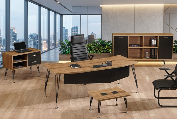 Bürosmiwwelen Komplettbüro Schreifdësch Büro Bürosdësch 4-deelech Holz Schwaarz
