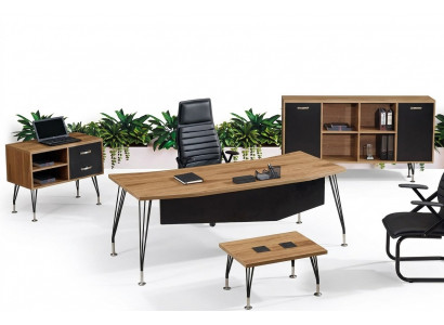 Bürosmiwwelen Komplettbüro Schreifdësch Büro Bürosdësch 4-deelech Holz Schwaarz