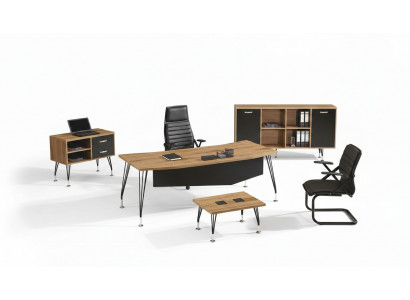 Schreibtisch Büromiwwel Komplettbüro Schreifdësch Set 4-Deeler Holz Schwaarz