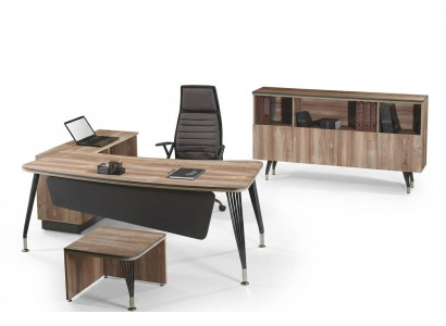 Büromiwwelen Komplettbüro Eckbüroschapp Büro 3-Deels Holz Braun Set