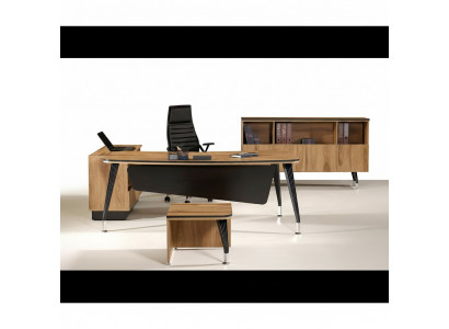 Klassesch Eckbüroschreifdësch Komplett Aarbechtszëmmermiwwelen Braun 3-Deeler Holz