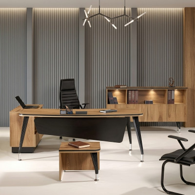 Eckschreifdësch Aarbechtszëmmerschmueblen Komplettbüro Büro 3tlg Holz Braun Set