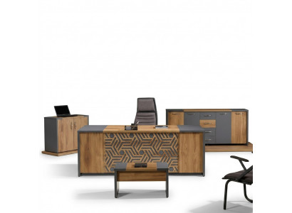Büroschafsmëbel Komplettbüro Schreifdësch Set 4 Deeler Holz Braun