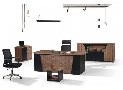 Kommoud Büro Schreifdësch Bürodësch Set 4-Stéck Holz Bürosmiwwel Brong