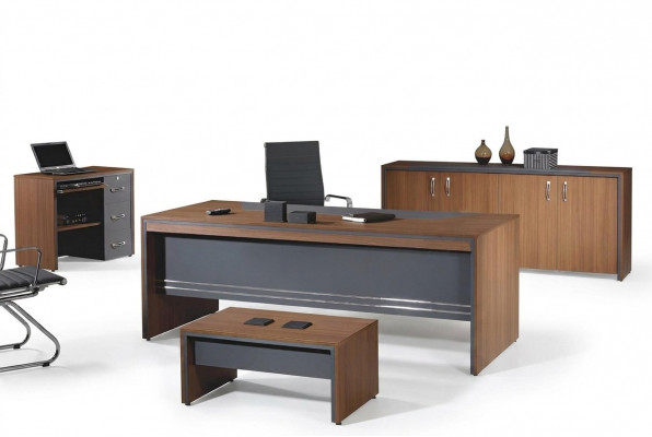 Büro Miwwelen Komplettbüro Schreifdësch Set 4 Deeler Holz Braun Dësch