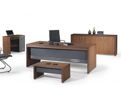Büro Miwwelen Komplettbüro Schreifdësch Set 4 Deeler Holz Braun Dësch