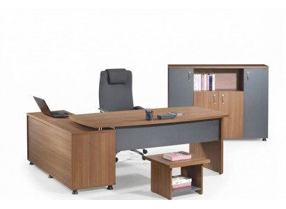 Eckbüroschreibtisch Aarbechtszëmmermiwwelen Komplettbüro Büro 3tlg Holz Brong Set