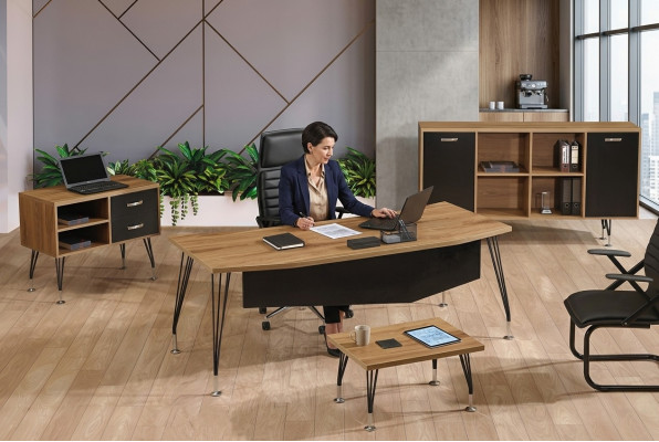 Luxus Miwwelen Büro Aarbechtszëmmermiwwelen Schreifdësch Set 4tlg Holz Schwaarz