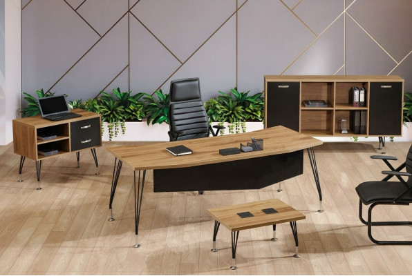 Luxus Miwwelen Büro Aarbechtszëmmermiwwelen Schreifdësch Set 4tlg Holz Schwaarz