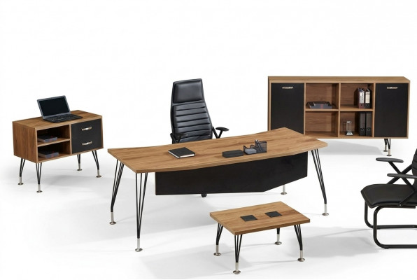 Luxus Miwwelen Büro Aarbechtszëmmermiwwelen Schreifdësch Set 4tlg Holz Schwaarz