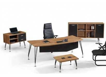 Luxus Miwwelen Büro Aarbechtszëmmermiwwelen Schreifdësch Set 4tlg Holz Schwaarz