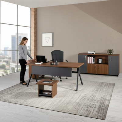 Aarbechtszëmmermébel Komplettbüro Eckbüroschaf Set 3-Stéck Holz Gro Dësch